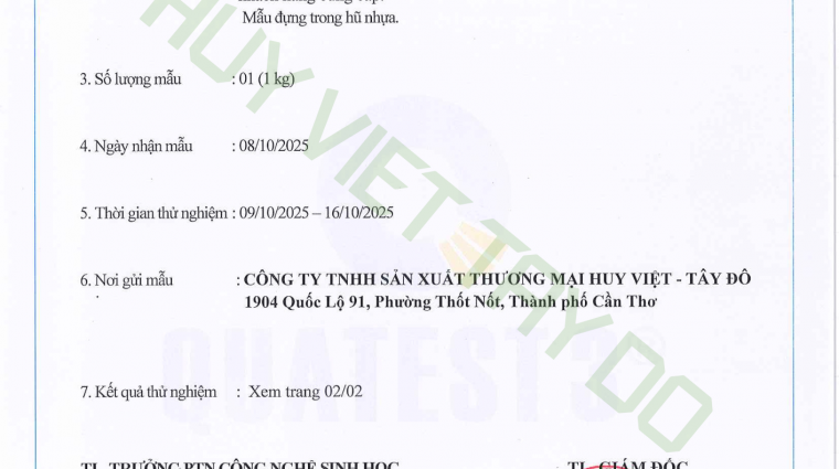  xác men công ty Huy Việt Tây Đô       